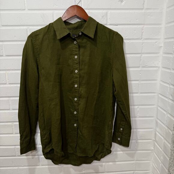Quince NWT 100% European Linen Long Sleeve Shirt Martini Olive Green Womens Sml - Picture 3 of 13